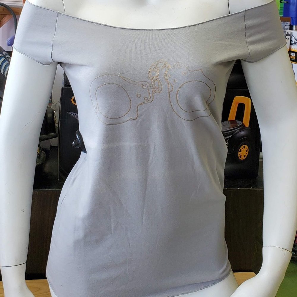 Handcuff Print Off the Shoulder Tee